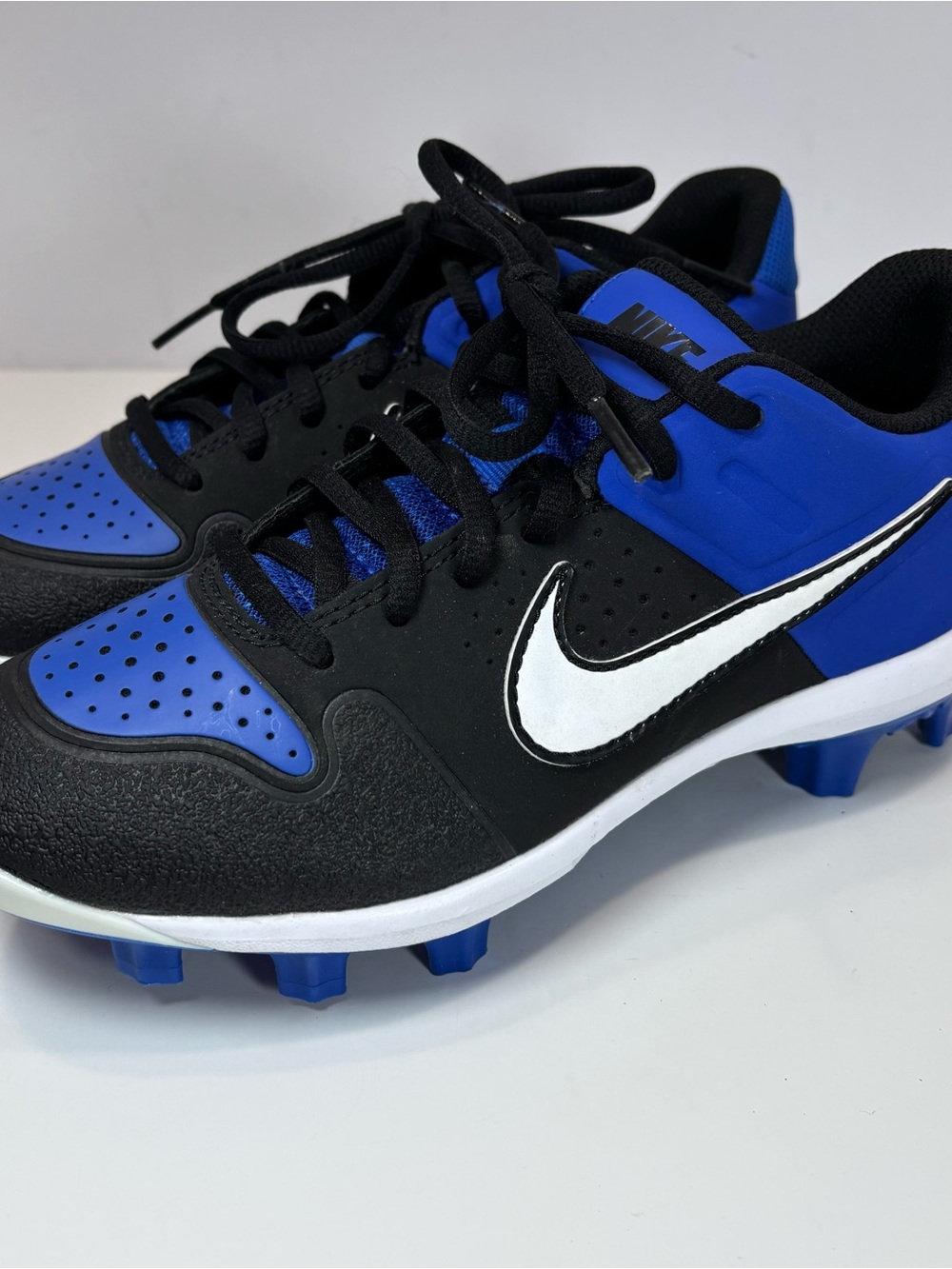 Nike Alpha Huarache Boys' Blue White Kids Black Baseball Cleats US Size 4.5Y EUC